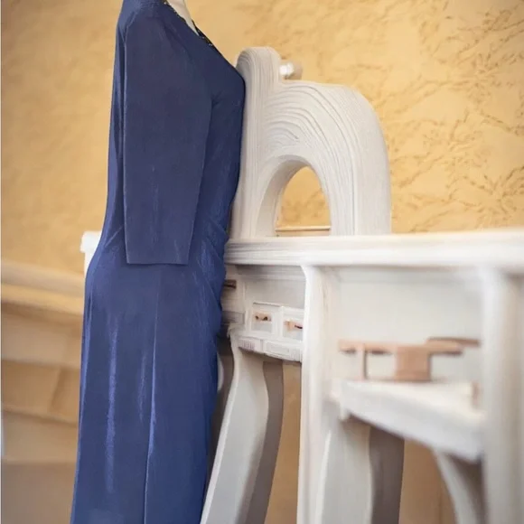 Patra Vintage Beaded Ruched Blue Dress